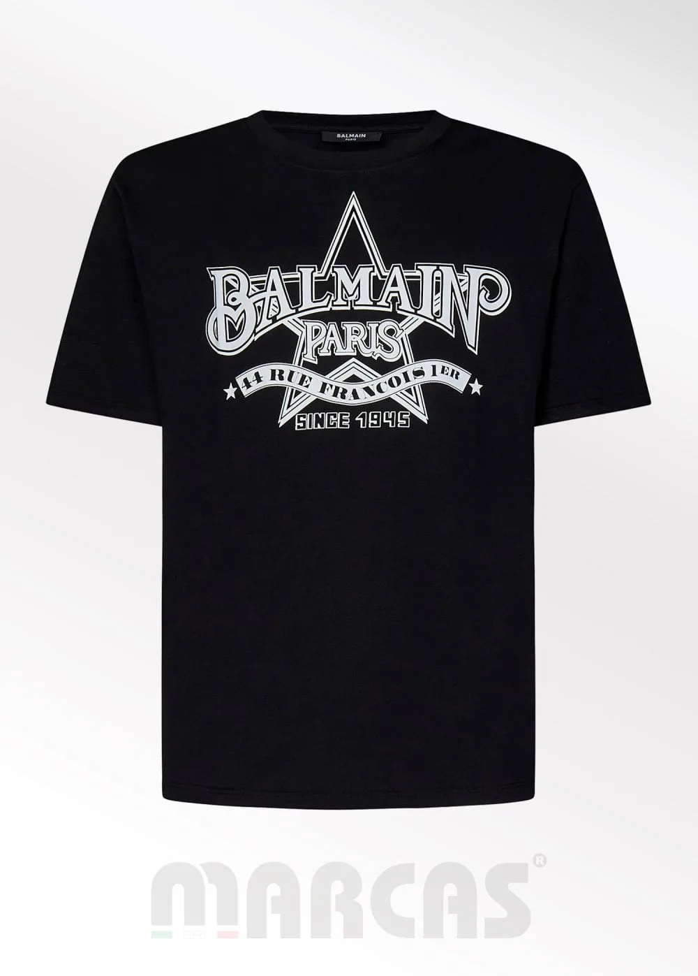 Balmain Siyah Beyaz Baskılı Logo Detaylı T-Shirt