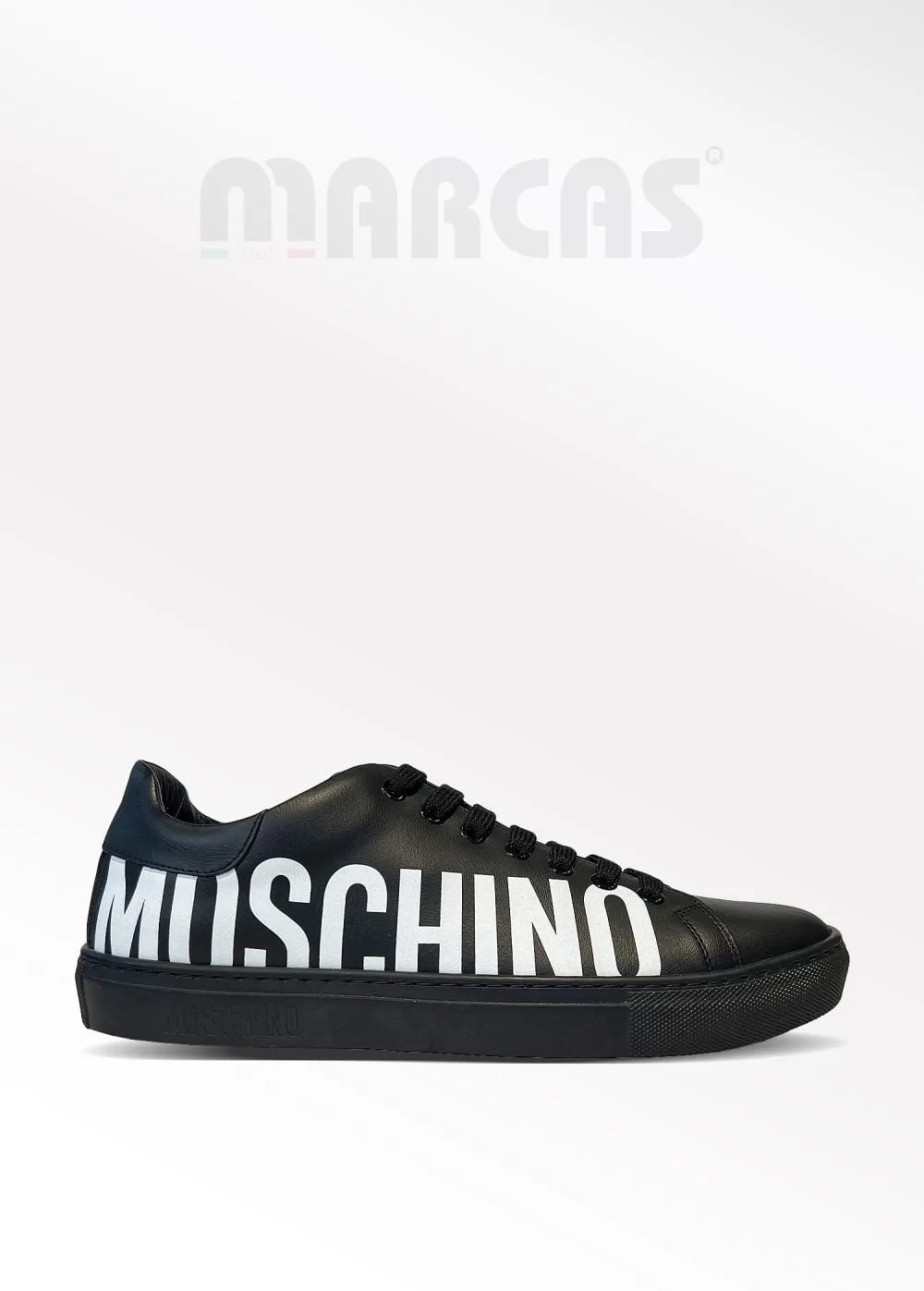 Moschino Siyah Logolu Bağcıklı Erkek Deri Sneaker