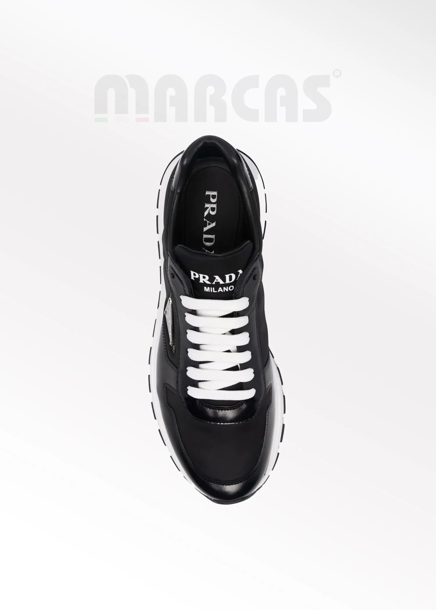 Prada Siyah Logolu Bağcıklı Erkek Deri Sneaker