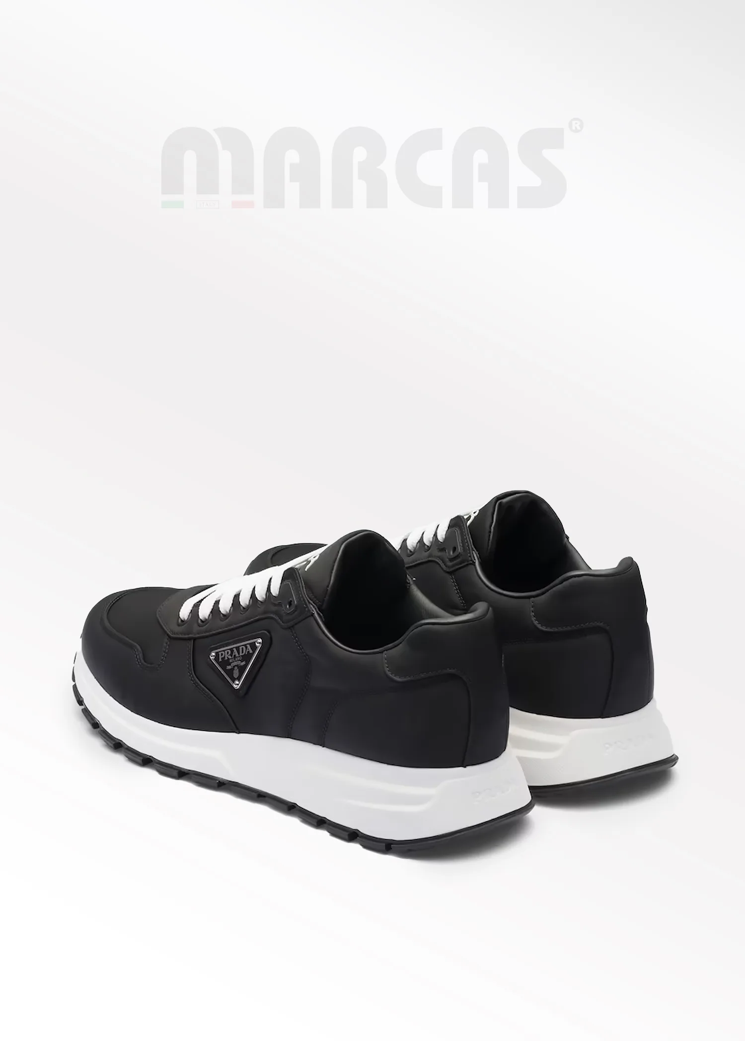 Prada Siyah Logolu Bağcıklı Erkek Deri Sneaker