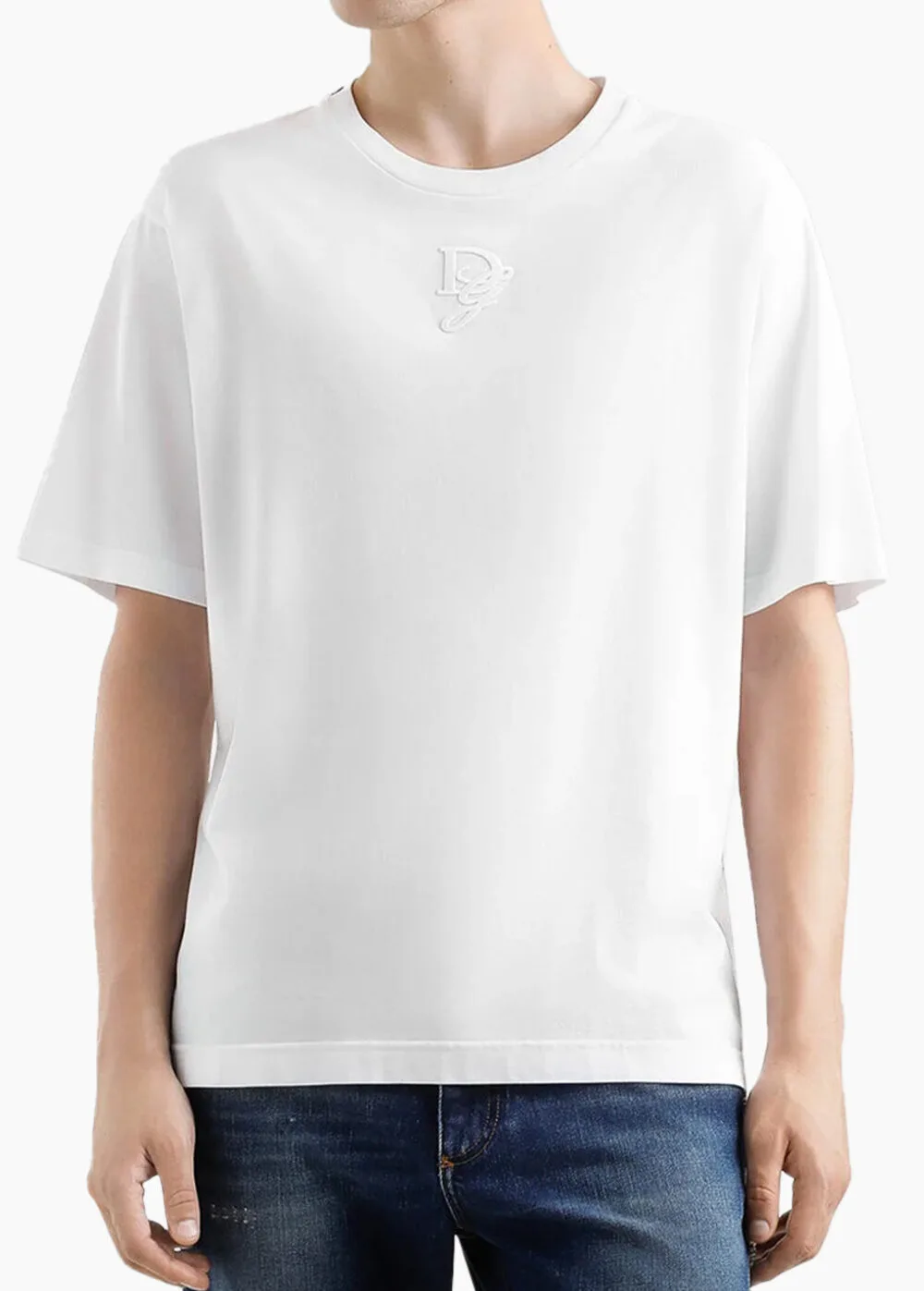 Dolce&Gabbana Beyaz Flog Logo Detaylı Erkek T-shirt