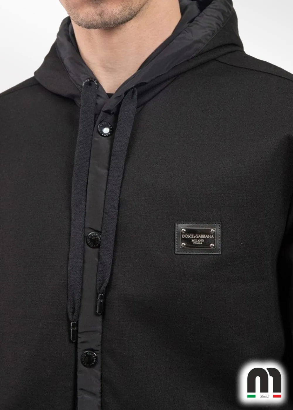 Dolce&Gabbana Siyah Logo Detaylı Düğmeli Kapüşonlu Ceket